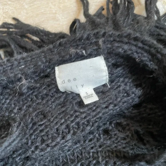 Dee Elly brown black white fringe yarn cardigan - Picture 2 of 5